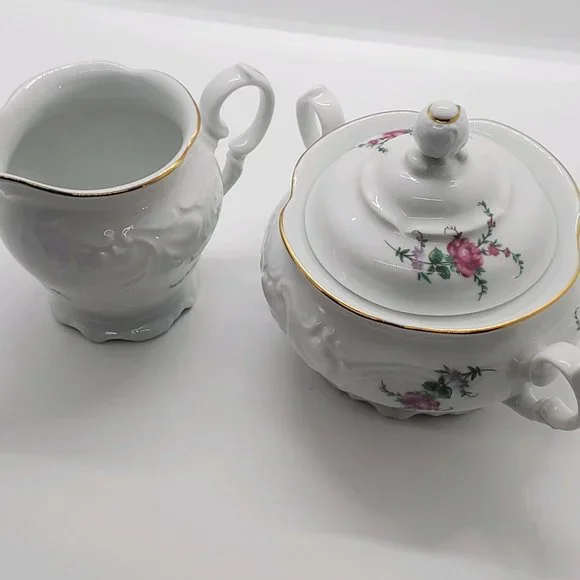 Vintage China Royal Kent Collection Poland Bavarian Rose Sugar Bowl & Creamer - Picture 2 of 13